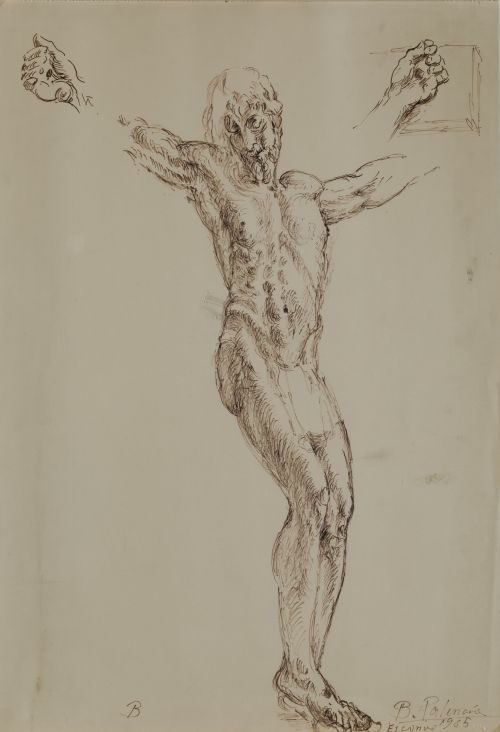 BENJAMÍN PALENCIA, "Crucificado", 1965, Tintas sobre papel