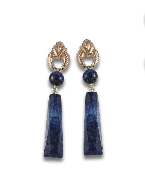 PENDIENTES LARGOS EN ORO CON SODALITA 