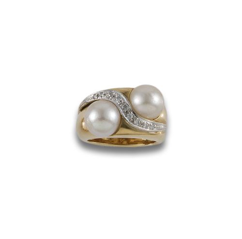 SORTIJA ORO AMARILLO CON PERLAS Y DIAMANTES