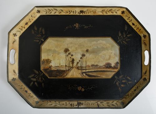 Bandeja de metal policromado, pps.S.XX