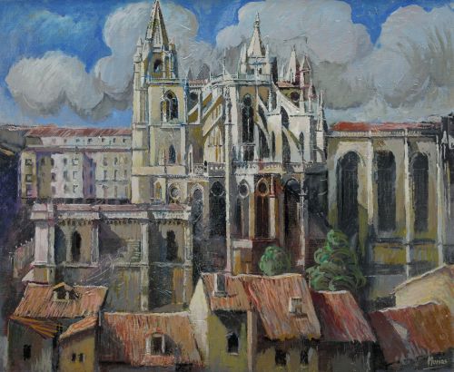 ISIDRO LÓPEZ MURIAS, "Catedral de León", Óleo sobre lienzo