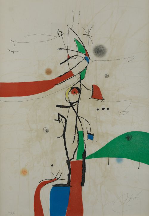 JOAN MIRÓ, "Demi-mondaine à sa fenetre", 1975, Grabado al a