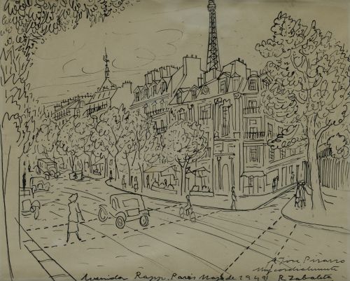 RAFAEL ZABALETA, "París", 1949, Tintas y grafito sobre papel