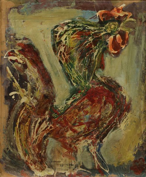 MANUEL  VIOLA, "Gallo", Acrílico sobre cartón