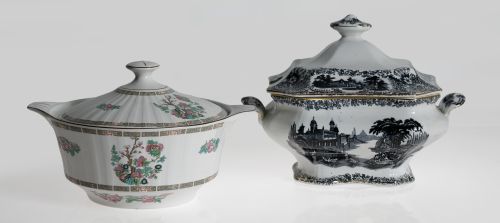 Sopera con tapa de cerámica estampada, La Cartuja, Pickman,