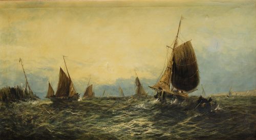  ESCUELA ESPAÑOLA, "Marinas", Pareja de óleos sobre lienzo.