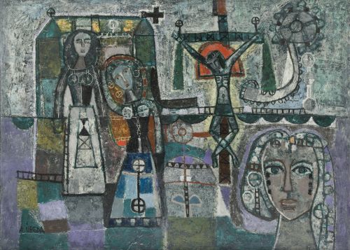 AGUSTÍN ÚBEDA, "Les pariesennes chez l'antiquarie", Óleo so