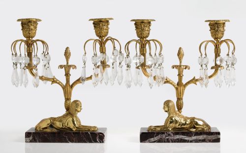 Pareja de candelabros de dos luces, estilo imperio, S. XX