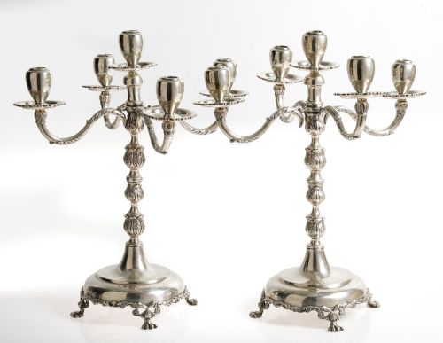 Pareja de candelabros de plata contrastada, ley 925, Méjico