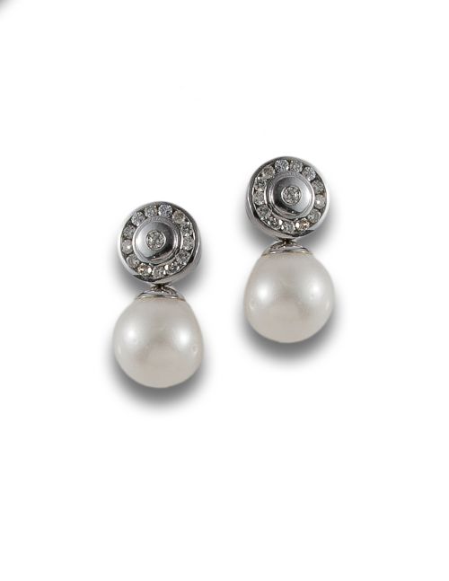 PENDIENTES DESMONTABLE DE ORO CON DIAMANTES Y PERLA CULTIVA