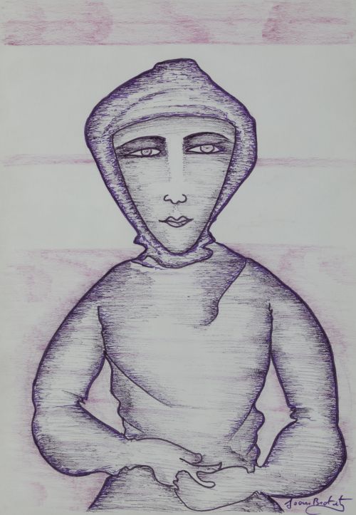 JOAN BROTAT, "Mujer en morado con manos entrelazadas", Técn