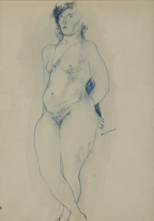 MANUEL ALCORLO BARRERA, "Desnudo femenino", Bolígrafo y acu