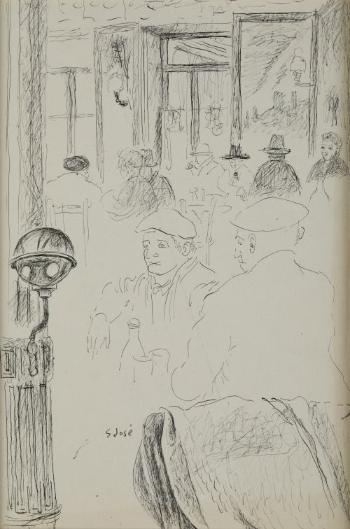 FRANCISCO SAN JOSE GONZÁLEZ, "Interior de café con personaj