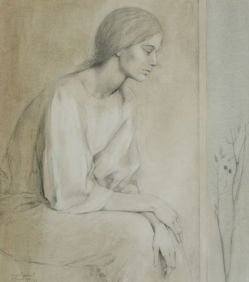 MONTSERRAT  GUDIOL COROMINAS, "Mujer pensativa", 1998, Lápi