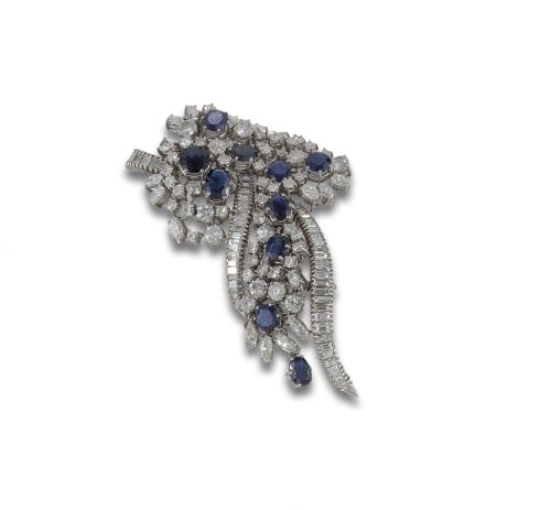 BOCHE DE PLATINO CON ZAFIROS Y DIAMANTES