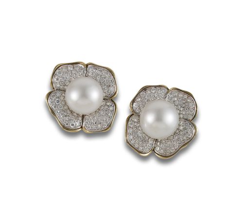 PENDIENTES DE ORO, PERLAS Y DIAMANTES