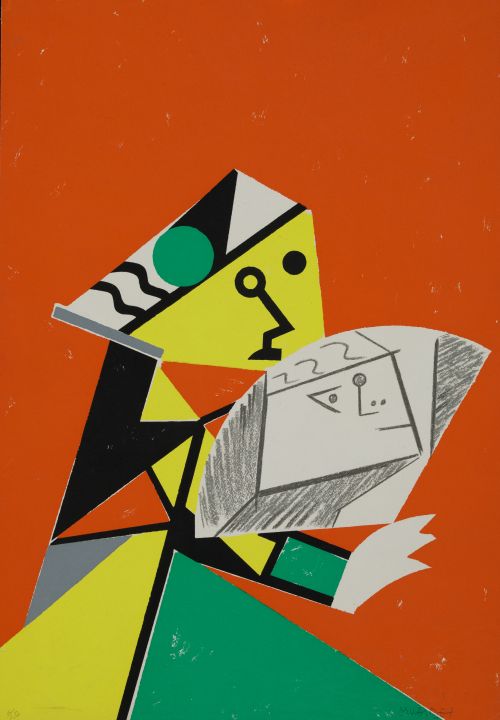 MANOLO VALDES, "Menina con abanico", 1984. , Serigrafía sob