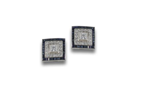 PENDIENTES DE PLATINO CON DIAMANTES Y ZAFIROS