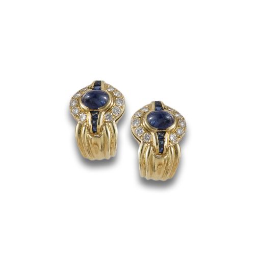 GOLD, SAPPHIRE AND DIAMOND EARRINGS