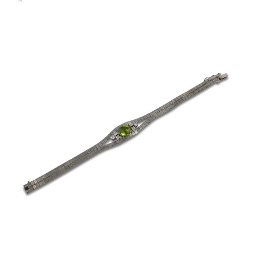 SILVER BRACELET WITH PERIDOT AND DIAMONDS