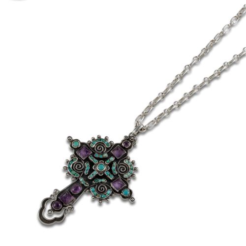 MATHILDE POULAT SILVER NECKLACE WITH TURQUOISE AND AMETHYST