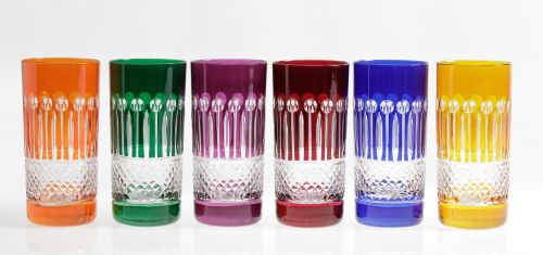 Seis vasos cristal de Bohemia colores. 