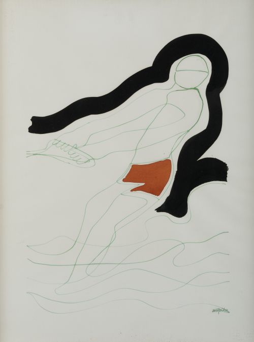 PEDRO SOBRADO, "Esquí acuático", Tinta y rotilador sobre pa