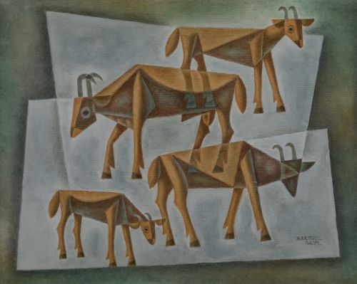 NICOLÁS  MARTÍNEZ ORTIZ DE ZÁRATE, "Cabras pastando", Técni