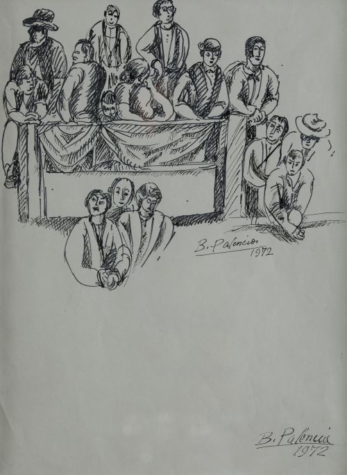 BENJAMÍN PALENCIA, "Grupo de personas", 1972, Tinta sobre p