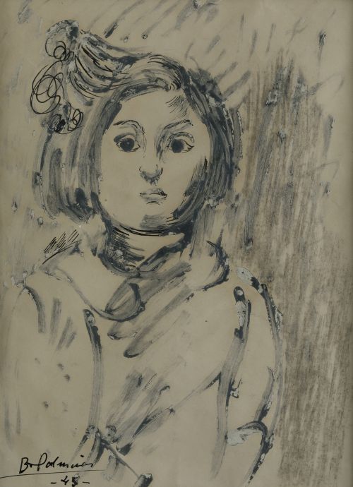 BENJAMÍN PALENCIA, "Retrato de niña", 1945, Técnica mixta s