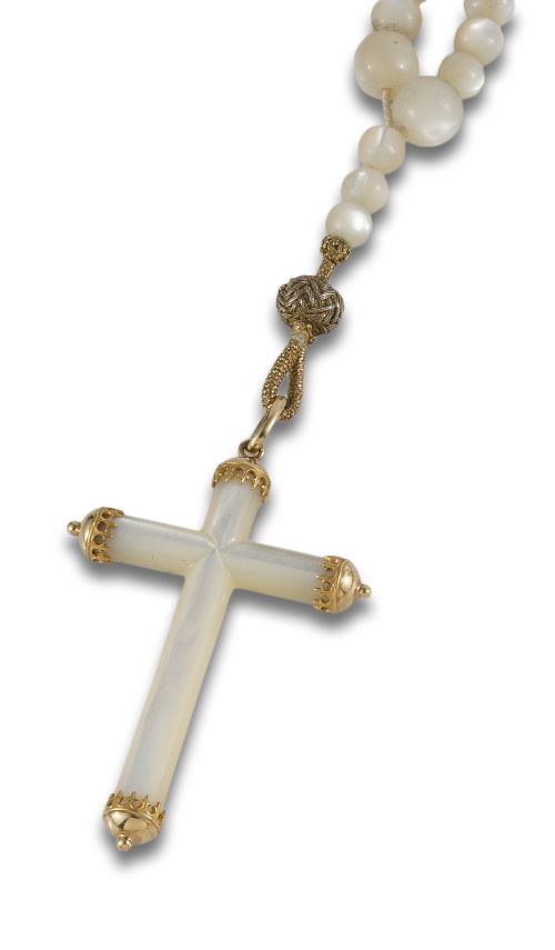 MOTHER-OF-PEARL ROSARY WITH CROSS AND GOLD FINISHES