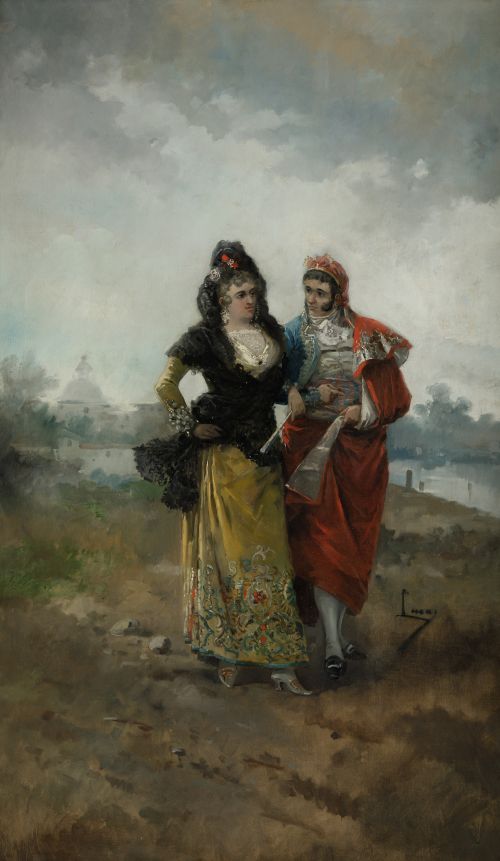 EUGENIO LUCAS VILLAAMIL, "Majos de Madrid", Óleo sobre lien