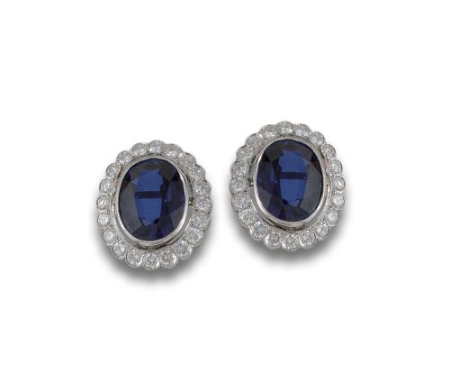 GOLD EARRINGS WITH SYNTHETIC SAPPHIRES AND DIAMONDS