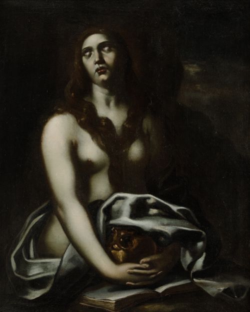  ESCUELA ITALIANA, "Magdalena penitente", Óleo sobre lienzo.