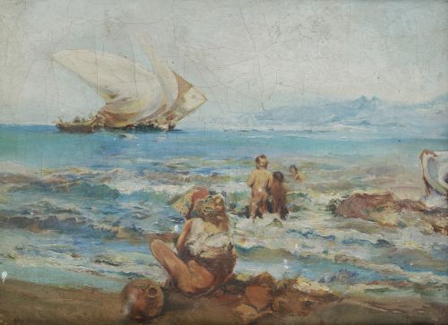 VALENCIAN SCHOOL (Early 20th Century) "Beach with children