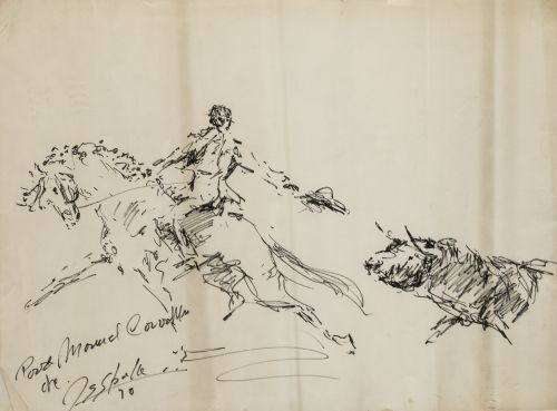 ESCUELA ESPAÑOLA, "Lances taurinos", 1970, Pareja de tinta