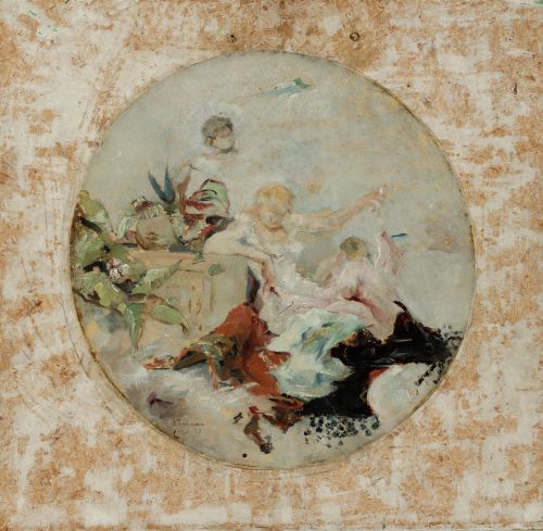SPANISH SCHOOL (19TH CENTURY) "Allegorical scene with femal