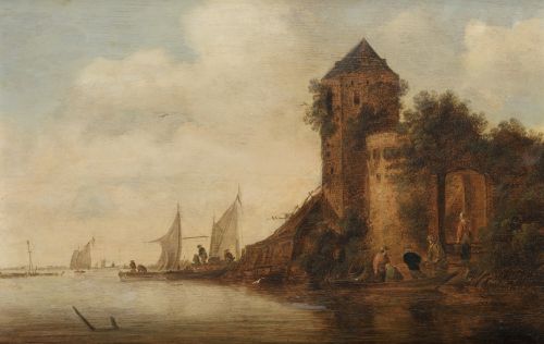 SEGUIDOR DE JAN JOSEFSZ VAN GOYEN, “Paisaje fluvial”, Óleo