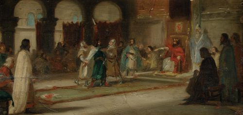 ESCUELA ESPAÑOLA, “Escena historicista”, Óleo sobre lienzo