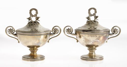 Pair of hallmarked silver compote dishes in the Empire styl