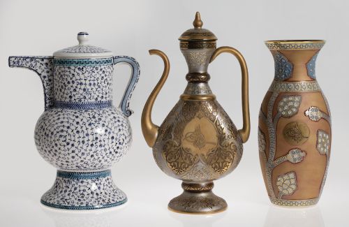 Glass vase and teapot and ceramic jug, Türkiye, 20th centur