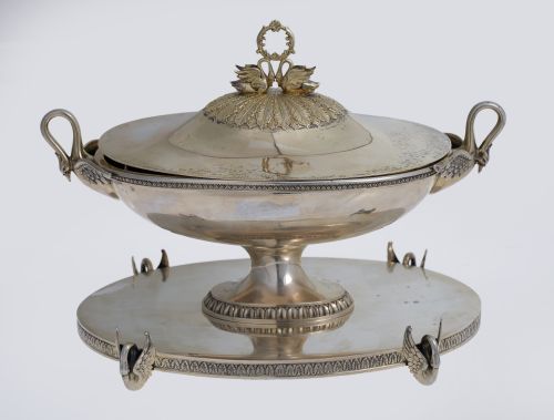 Empire style vermeil silver soup tureen with presenter, Lop
