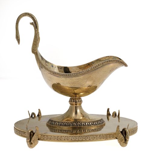 Empire-style gravy boat in hallmarked vermeil silver, Lopez