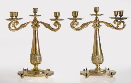 Pair of vermeil silver candlesticks, Lopez, Madrid, 20th ce