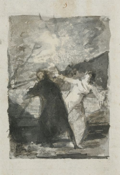 CÍRCULO DE FRANCISCO DE GOYA, "Una disputa", Tinta y aguada