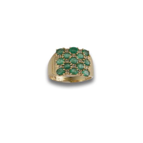 GOLD RING WITH EMERALDS AND DIAMONDS