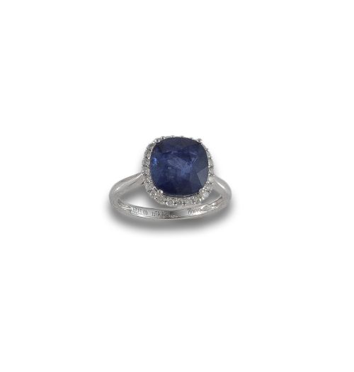 PLATINUM RING WITH SAPPHIRE AND DIAMONDS CERTIFIED
