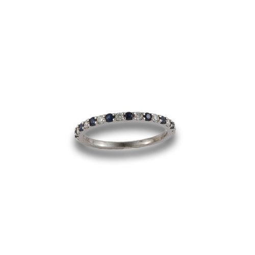 14K GOLD HALF BAND RING WITH SAPPHIRES AND DIAMONDS