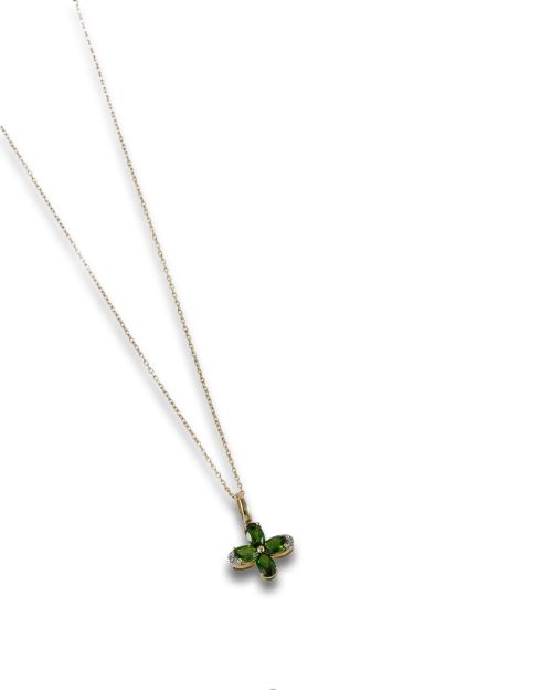 GOLD CHAIN ​​AND PENDANT WITH CHROMIUM DIOPSIDE AND DIAMOND