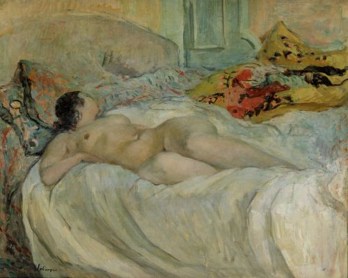HENRI LEBASQUE, "Desnudo femenino con almohada amarilla", c